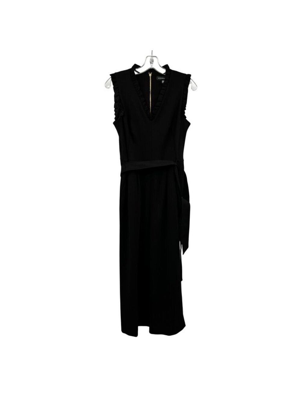 Andrew Marc Womens Jumpsuit Wide Leg Sleeveless Belted Black Size 10 Pockets